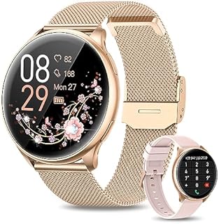RUXINGX Smartwatch Damen mit Telefonfunktion 1.32" HD Voll Touch Screen, Armbanduhr mit SpO2 Pulsuhr Menstruationszyklus Schlafmonitor Schrittzähler Kalorien Fitness Tracker IP68 iOS Android Roségold