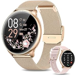 RUXINGX Smartwatch Damen mit Telefonfunktion 1.32″ HD Voll Touch Screen, Armbanduhr mit SpO2 Pulsuhr Menstruationszyklus Schlafmonitor Schrittzähler Kalorien Fitness Tracker IP68 iOS Android Roségold
