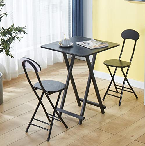 ダイニングテーブルセット 3点 完成品 折り畳み式テーブル 折り畳みチェア 2脚 コンパクト テーブル&チェアセット (ブラック)