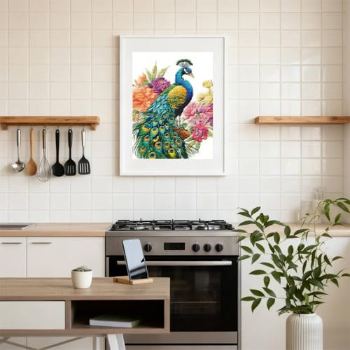 Image of KFBXZIP Peacock DIY Stamped Cross Stitch Kits for Beginners Easy 11CT Needlepoint Embroidery Counted Cross Stitch Kits Art Craft Wall Decor and Gift, 12x16 inch