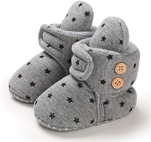COSANKIM Baby Booties Newborn Boys Girls Fleece Boots Non Slip Grippers Stay On Slipper Socks Infant First Walker Winter Warm Crib Shoes (12-18 Months Toddler, 05 Dark grey)
