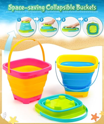 image for Teuevayl Collapsible Bucket Beach Sand Toys for Kids, Travel Beach Toy
