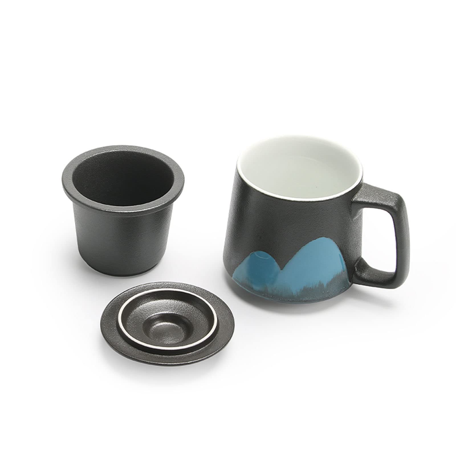 Kubek ceramiczny, kubek do kawy, styl europejski 400 ml/14 uncji Filiżanka do herbaty z zaparzaczem i pokrywką, kubek ceramiczny z pokrywką, gradientowa herbata liściasta Steeper-red-400ml 14 uncji (