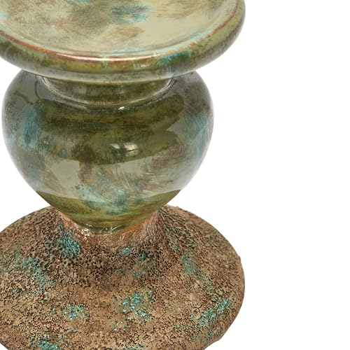 Image of Creative Co-Op 2-Tone Sculptural Terracotta Pillar Candle Holder, Distressed Green 4.5 inch W x 5.25 inch H (Pack of 8)