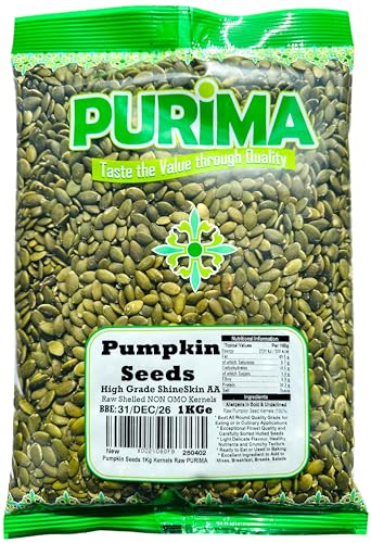 Pumpkin Seeds 1kg - SS AA Raw High Grade Seed - Ready to Eat Edible For Human Consumption Without No Shell Whole Kernel UnRoasted UnSalted Shelled Large Bulk (Packaging May Vary) PURIMA