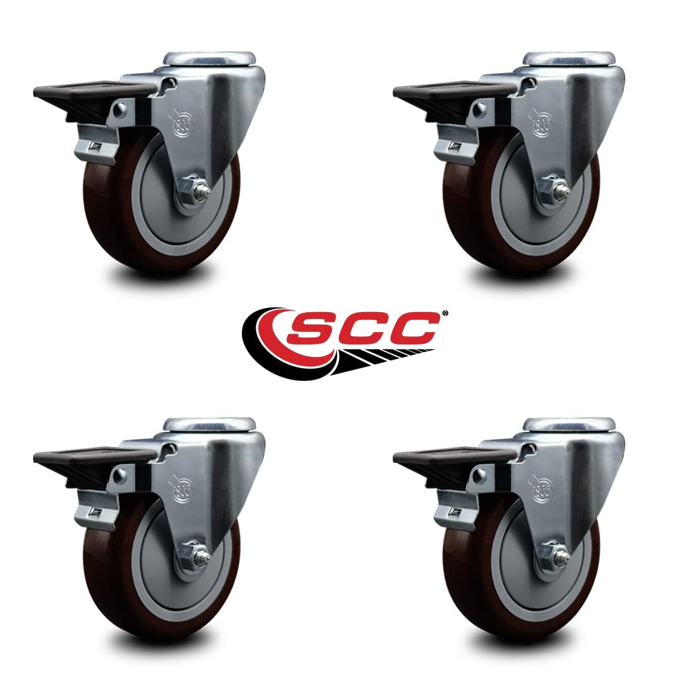 Polyurethane Swivel Bolt Hole Caster Set of 4 w/4