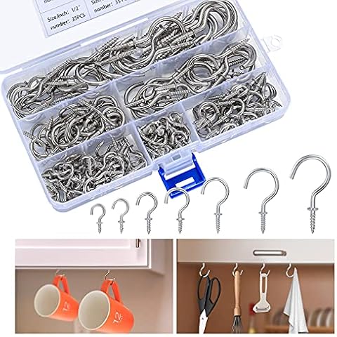160 Pieces Multi-Size Screw Hooks Ceiling Cup Hooks for Hanging, Nickel Plated Hook Holder Metal Screw-in Hooks Screw Small Hook Set for Indoor Outdoor Use Cover