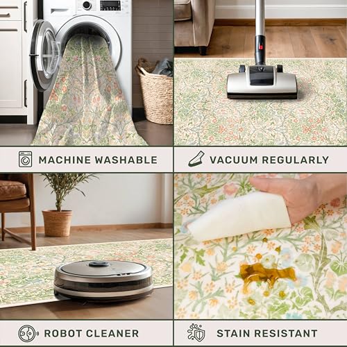 Image of Washable Entry Rug - Front Door Rugs Indoor, Non-Slip Bathroom Small Rugs, Vintage Floral Style Rug for Kitchen, Perfect for Entryway Decor (2x3 Beige Green)