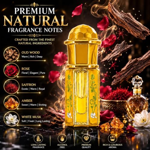Image of SOLAVEA Green Oud Attar Perfume Oil for Men & Women | Premium Arabic Fragrance | Alcohol Free Long Lasting Concentrated Attar | Luxury Roll On Perfume with Oud, Rose & Musk Notes | Travel Friendly Perfume Oil 3ml,(PACK OF 2)