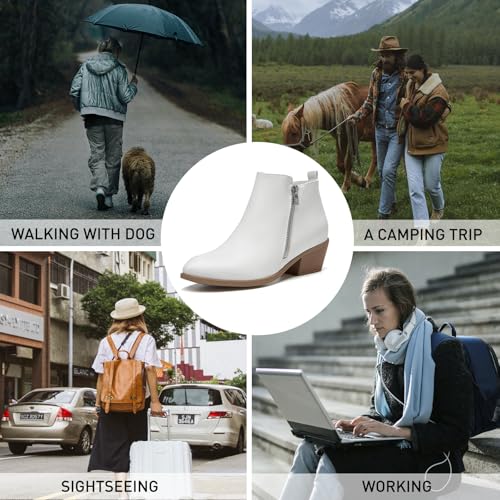 SelenePair Women's Classic Stacked Heel Ankle Boots Fashion Round Toe Suede Booties Ladies Side Zip Shoes4