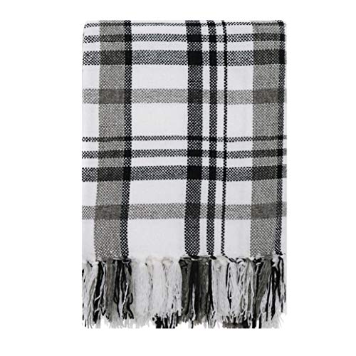Muse Dream Farmhouse White And Black Plaid Throw Blanket Buffalo Check Pattern Soft Cozy Lightweight Chenille Blankets With Fringe For Bed/Couch Indoor Outdoor,Black And Grey 50" Wx60 L #TOP2