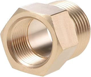 sourcing map Brass Threaded Pipe Fitting G1/2 Male X G3/8 Female Hex Bushing Adapter 26mm Length