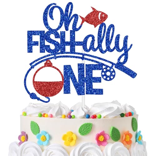 Oh Fish-lly One Cake Topper, the Big One 1st Birthday Cake Decor, Kids Little Fisherman 1st Birthday Party Decorations Supplies