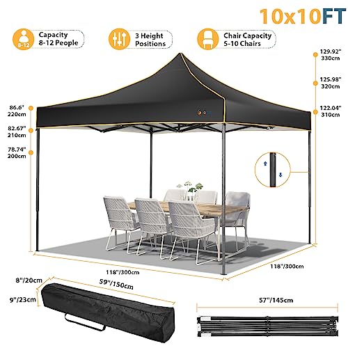 Image of Hoteel 10x10 Pop up Canopy,Easy Up Heavy Duty Canopy with 4 Sidewalls,Upgrade Hexagonal Tube UPF50+ 1500mm Waterproof,Outdoor Canopy Tent with Carry Bag for Commercial Events,Beach,Camping, Gray