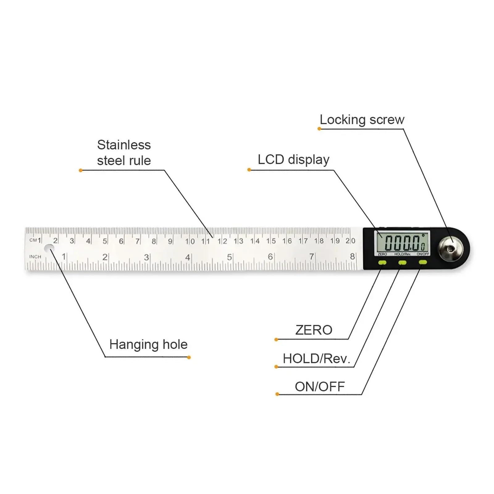 Goniometro elettronico da 500 mm Righello angolare Livello digitale Cercatore angolare Inclinometro Misuratore di angolo Goniometro for la lavorazione del legno