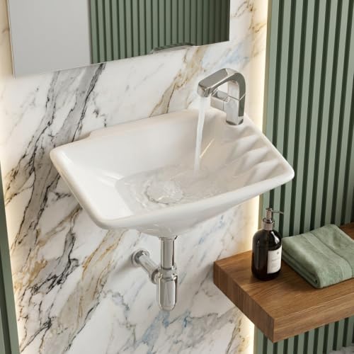 Image of Wall Mounted Wash Basin for Bathroom | Wall Hung Small Wash Basin /Sink (16.9 x 9.6 x 5.3 Inch, Cipla-5005)