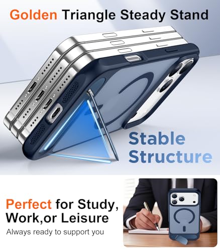 Image of Designed for iPhone 17 Pro Case, [Built-in Invisible Kickstand][Compatible with MagSafe][Military Grade Shockproof] Slim Translucent Matte Phone Case 6.3 inch (Blue)