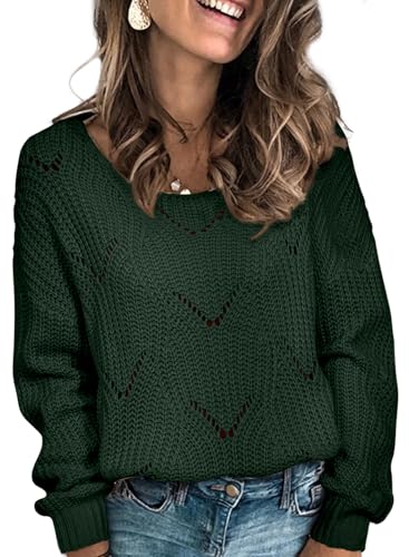 Image of Dokotoo Womens Sweaters 2026 Cute Elegant Hollow Cable Knit Tops | Drop One Shoulder,Soft,Crochet,Chunky,Autumn Winter Fall,Cozy,Long Sleeve,Trendy Clothes,Outerwear