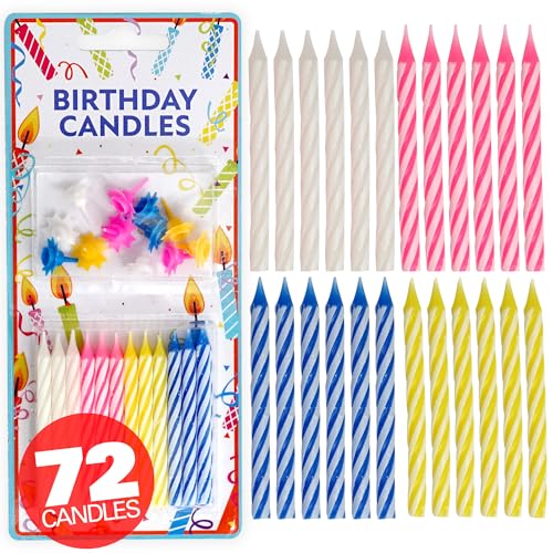 72-Count Birthday Candles Multicolored Spiral, Birthday Candles for Cake, Cupcake Candles, Party Celebration
