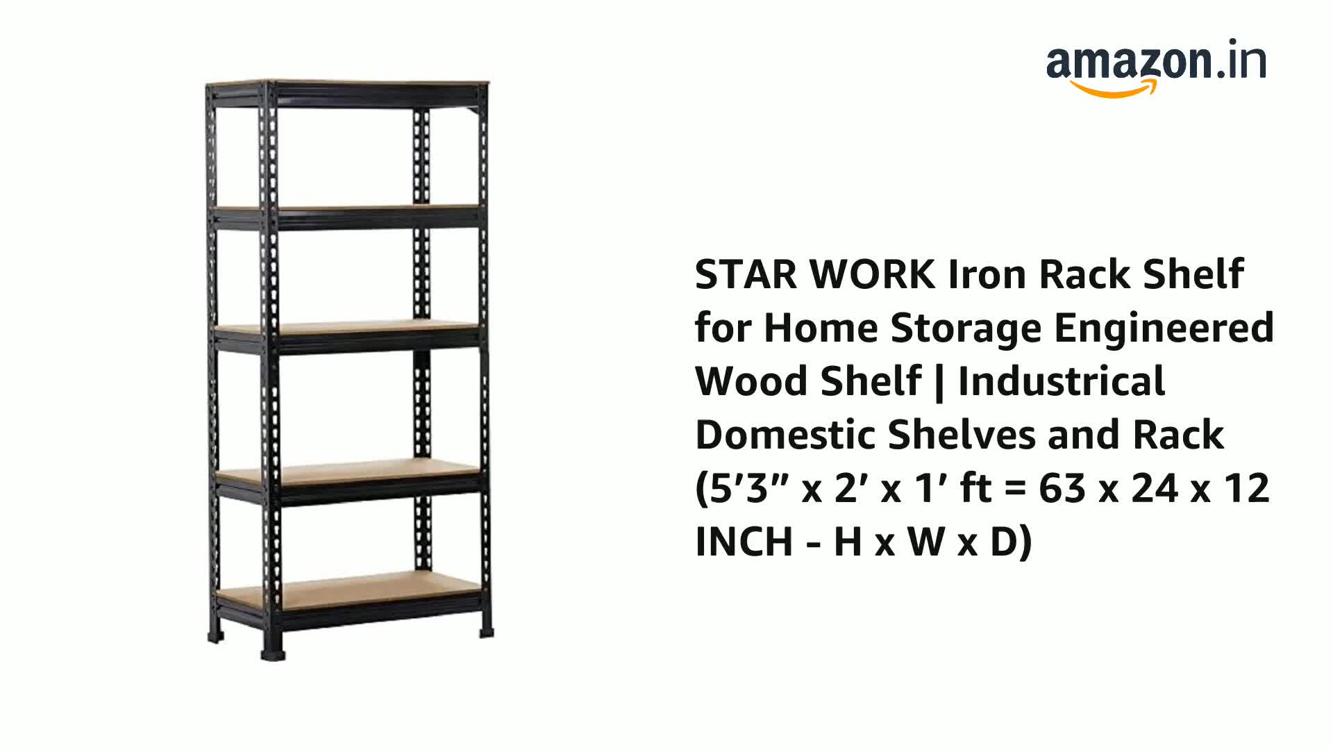 STAR WORK Iron Rack Shelf for Home Storage Engineered Wood Shelf