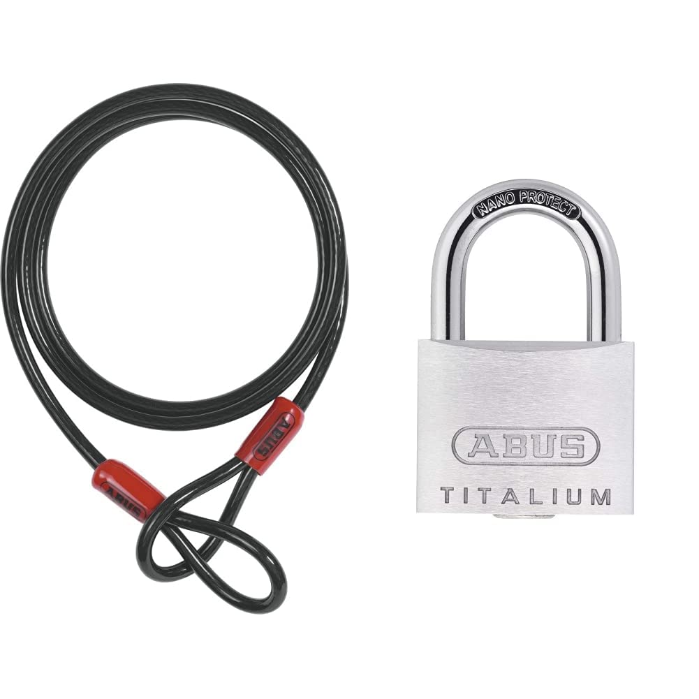 Abus Cobra Câble 2 boucles Noir 500 cm & H19 56198 Cadenas à clé extérieur Titalium 64TI/45