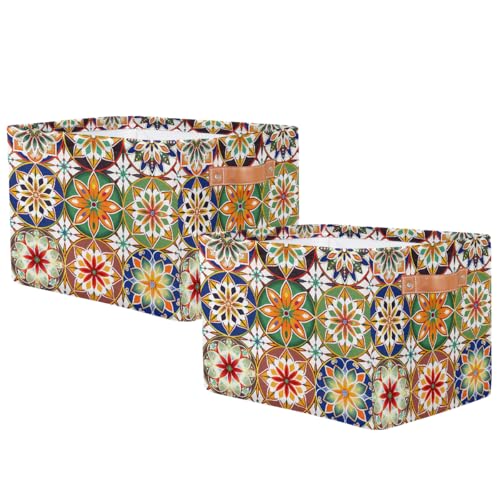 Image of Mandala Flowers Storage Baskets for Organizing, Fabric Collapsible Storage Bins Box Ethnic Boho Decorative Toy Organizer Baskets for Closet Shelves Gift Basket 2Pcs