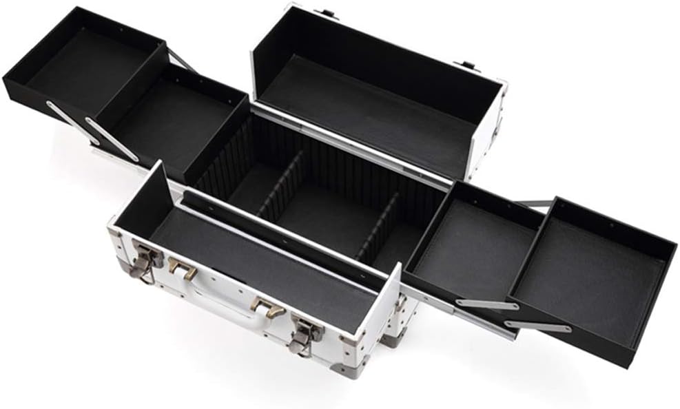 Portable Cosmetic Case Multi-Layer Double Open Aluminum Alloy Large Nail Makeup Storage Box