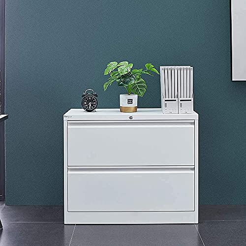Bonnlo Classic White 2 Drawer File Cabinets For Home Office, Metal Lockable File Cabinet For Letter/Legal Size File Folders, Wide Lateral File Cabinet And Printer Stand, Simple Assembly Required #TOP5