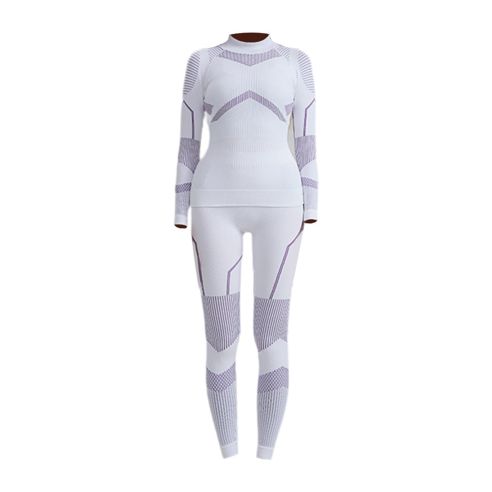 Qianly Women Thermal Underwear Set Women Long Sleeve Set Long Johns Top Bottom Quick Drying Thermal Base Layers for Sports Outdoor, S White and Purple
