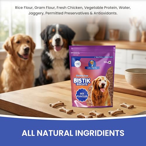 Image of Dr. Pets Pack of 2 (900g Each) Bistik Dog Biscuits Mix Flavour | Gluten Free Dog Treats | Natural Ingredients | Supports Digestion & Bone Health | Crunchy Snacks for Puppies & Adult Dogs
