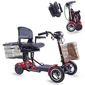 ActiWe Folding Mobility Scooter Carrier, Powered Mobility Scooters for Seniors, All Terrain Motorized Scooter for Adults, Folding Electric Scooter with Seat 4 Wheel Electric Wheelchair Scooter Cart