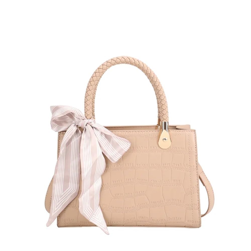 Bolso de mano de piel sintética con patrón de cocodrilo, bolso de mano para mujer, gran capacidad, bolso cruzado diagonal con bufanda, Khaki, Talla única