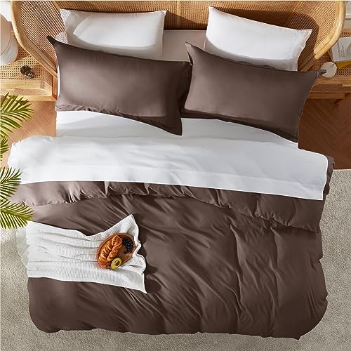 Nestl King Duvet Cover Set with Comforter Insert - Chocolate Brown 4 Piece 104x90 Duvet Cover & 2 Pillow Shams with White Quilted Down Alternative Comforter, Ultra Soft, All Season