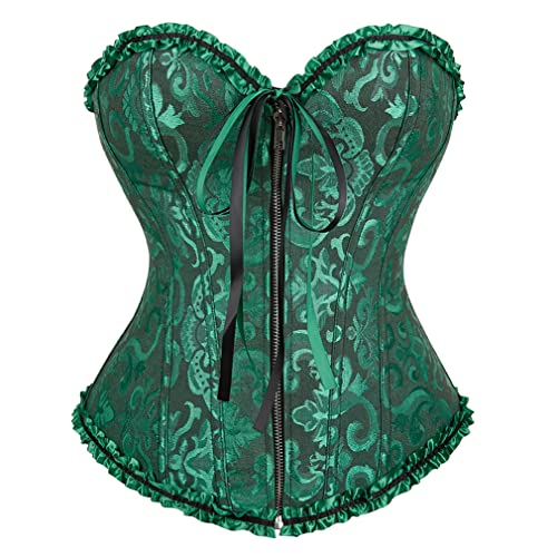 Grebrafan Bordado Corset Mujer Corpiños y Corsés de Cremallera Talla Grande (EUR(36-38) L, Negro Verde)