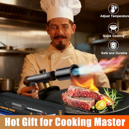 Image of Torch Gun with One-Touch Max Fire, Flame Thrower with Safety Lock, Blow Torch Gun for BBQ, Grill, Charcoal Lighter, Cooking Flamethrower for Camping, Outdoors (Tank Not Included)