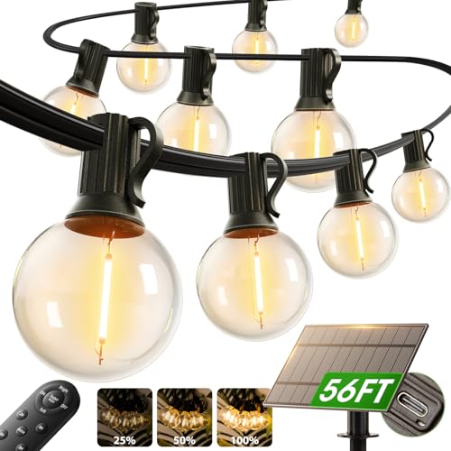addlon 50FT Solar String Lights Outdoor Waterproof with Remote, G40