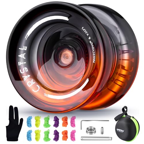 Image of MAGICYOYO K2 Crystal Professional Responsive Yoyo for Kids Beginners Extra Unresponsive Yoyo Bearing Pro Plastic Trick Yo-yo for Adults+12 Yo-yo Stings+Bearing Removal Tool+Storage Bag-Black Orange
