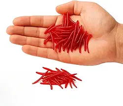 Kit 100/200 Minhocas Artificiais de Silicone – Iscas Vermelhas para Pesca de Carpa, Bagre e Tilápia