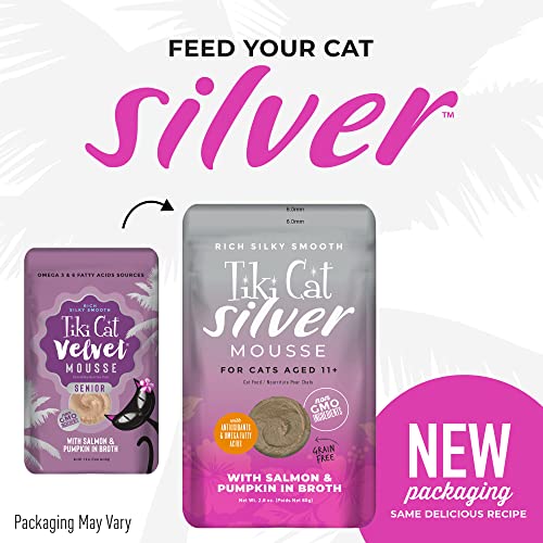 Tiki Cat Silver Mousse, With Salmon & Pumpkin In Broth, Silky Smooth Nutrient Rich Formulated For Older Cats Aged 11+, 2.9 Oz. Pouch (Pack Of 12) #TOP1