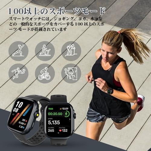 Bettdow スマートウォッチ【GPSモデル＆ ChatGPT搭載】1.85インチLCD大画面 スマートバンド Alexa音声搭載 睡眠と運動Ai分析 ストレスモニタリング 通話機能 SMS/Line通知 多機能スマートウォッチ 100運動モード 3ATMスポーツ防水 腕時計Smart Watch 150種類文字盤 レディース&メンズ iPhone&アンドロイド対応 TELEC認証済み ブラック
