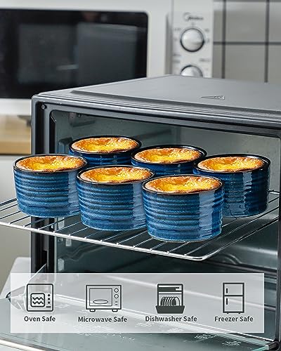 Ramekins 8 oz Oven Safe,Set of 6 Ceramic Souffle Dish Oven Safe for Creme Brulee,Porcelain Creme Custard Cups for Pudding,Creme Brulee,Serving Dip, Custard,Ice Cream,Dishwasher Safe,Blue - Image 4