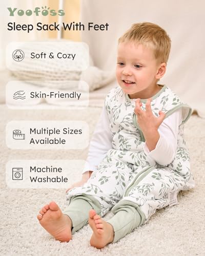 Yoofoss Saco de dormir para bebé com pés meias 1,5 TOG algodão todo o ano primavera outono super respirável dormir para unissexo 70 cm meninas meninos 6-18 meses