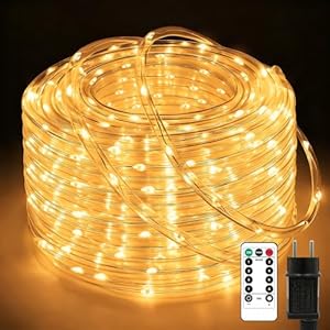 Liyade 20M 400 LED Lichterschlauch Außen, Lichterkette IP65 Wasserdicht mit Fernbedienung, 8 Modi Dimmbar Ø7.5mm Extra Dicker Lichtschlauch für Weihnachtsbeleuchtung Gartenzaun Terrasse Party Deko