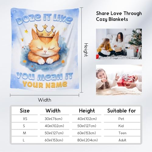 Custom Cat Blanket, Cute Soft Throw Gifts for Kids, Cozy Flannel Throw Blankets for Couch Sofa, Light Blue 30"x40"