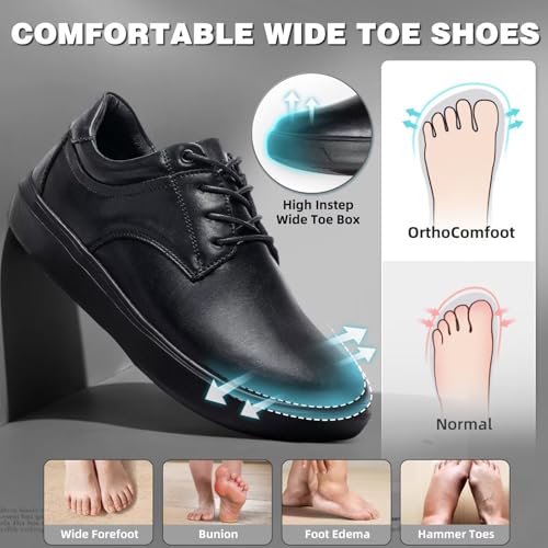Image of OrthoComfoot Men's Orthopedic Business Leather Dress Shoes - Wide Arch Support Plantar Fasciitis Orthotics Oxford - Cap Toe Comfort Patent Tuxedo Sneakers for Foot and Heel Pain Relief