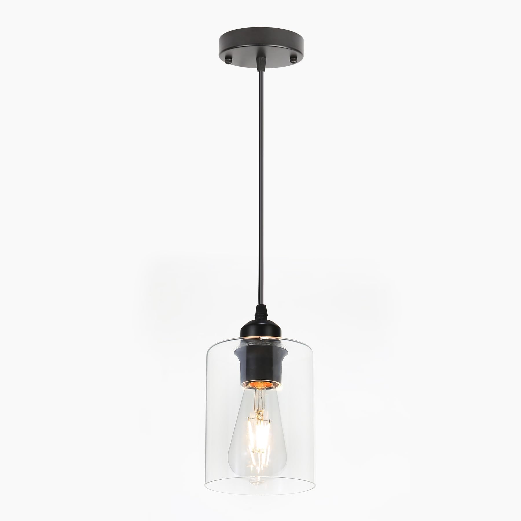 SILAMPDI Black Pendant Lights Kitchen Island Farmhouse Pendant Lights Fixtures Modern Clear Glass Shade Hanging Lights Fixtures for Kitchen Island Bedroom Dining Room E26 Base, Bulbs Not Included