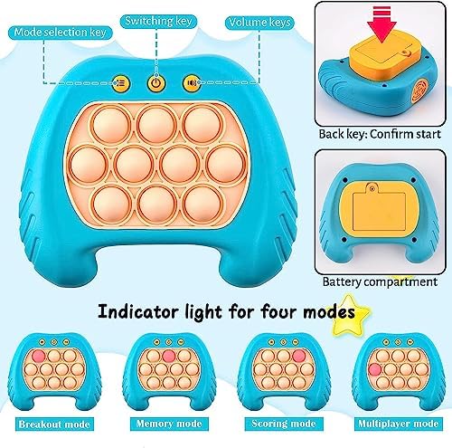 Pop Fidget Games for Kids, Handheld Electronic Game, Sensory Fidget Toy Handheld Pop Game Quick Push Bubbles Game Light Up Pop-It,Birthday Gifts for 3 4 5 6 7 8 9 Year Old Boys & Girls & Teens (Blue) 4