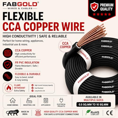 Image of 1.0 sqmm Single Core Copper Electrical Wire, 90 Meter (Black) | Heat Resistant & Flame Retardant (FR) | Lead-Free LSH House Wire for Home & Industrial Use