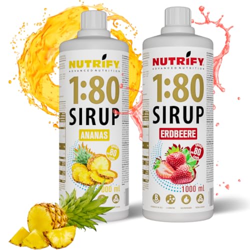 NUTRIFY Vital Fitness Drink Lot de 2 bouteilles de sirop 1:80 2 x 1 l - Ananas et fraise - Concentré de boisson avec vitamines et L-carnitine sans sucre - 160 l de boisson pour le sport - Faible en
