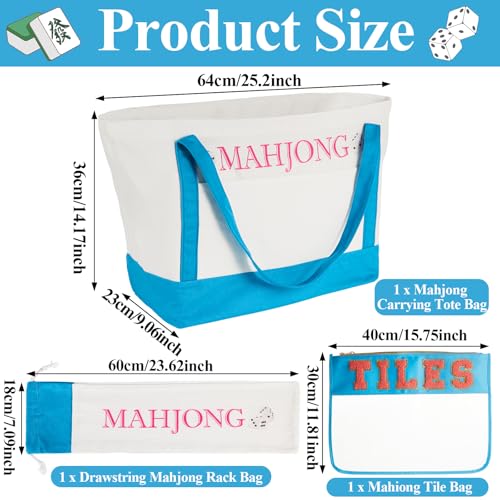 Set 3 bolsas vacías para Mahjong con bordado azul miniatura 2
